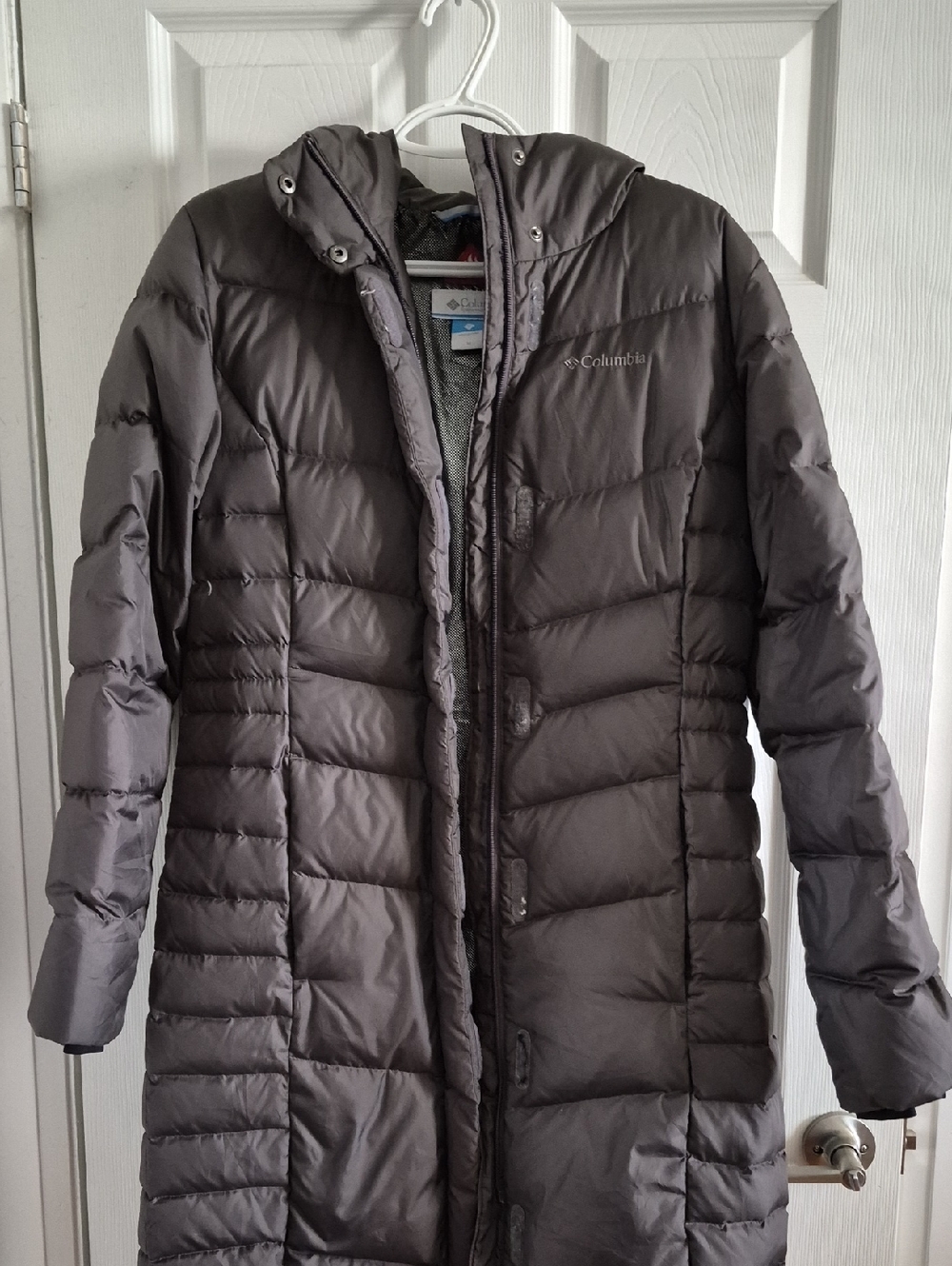 Columbia Gray Long Quilted Puffer Coat with Hood - Picture 1 of 5